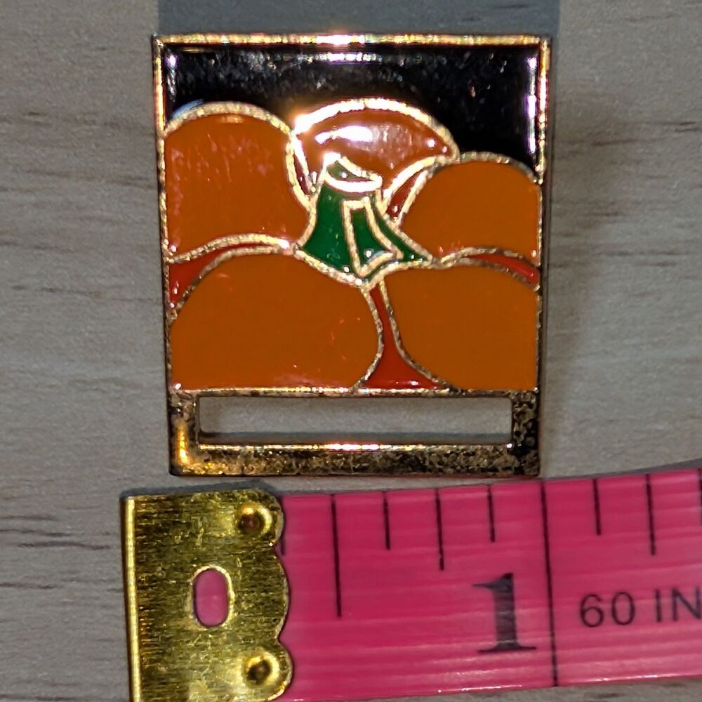 Vintage Clip-Eze Pumpkin Harvest Fall Halloween Enamel Name Badge Pin Holder